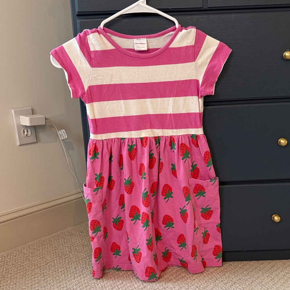 Hanna Andersson Pink and White Striped Dress with Strawberry Design